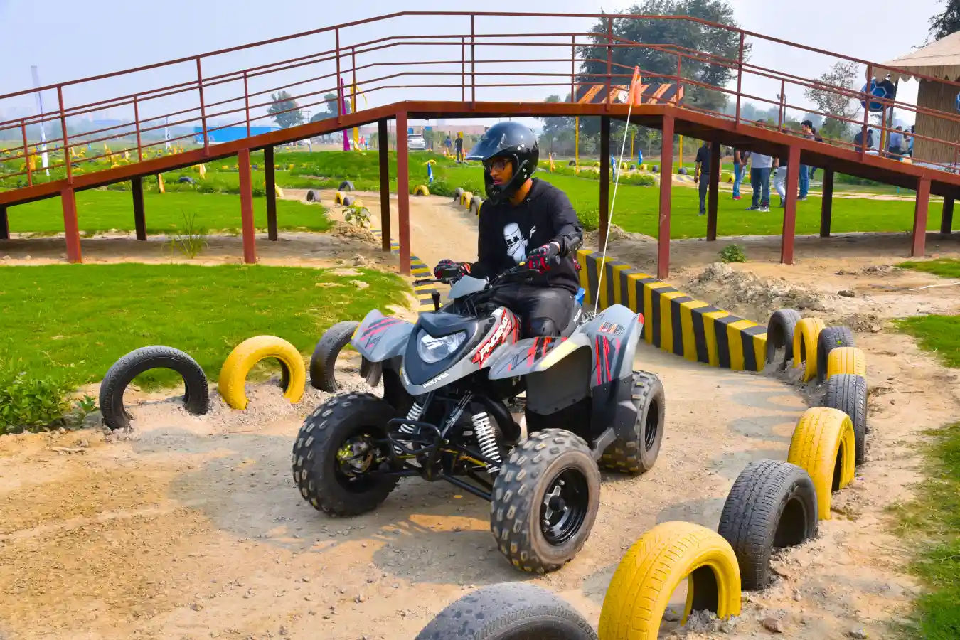 Students enjoying adventure activities at Veda Adventures Park Noida