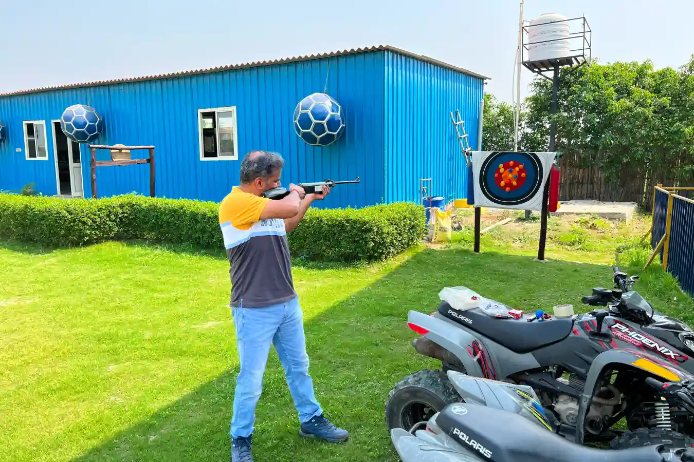 School group participating in outdoor teamwork activities