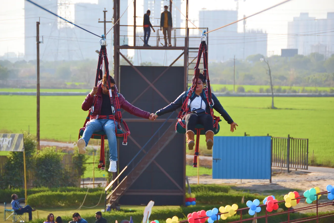 School students experiencing zipline and outdoor activities